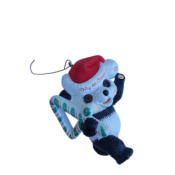 Vintage 1995 My 4th Christmas Panda Bear Ornament with Candy Cane - Picture 7 of 10